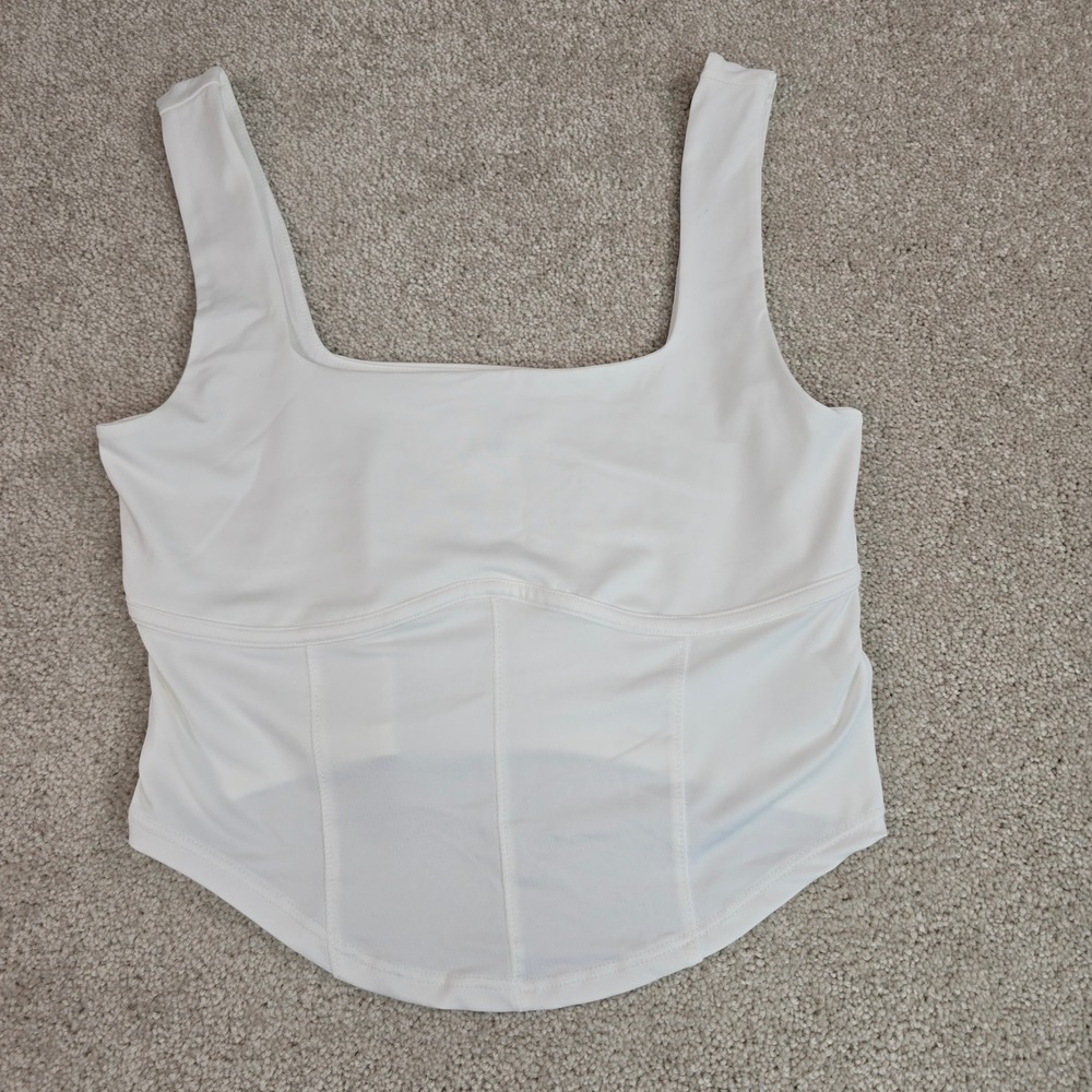 Live in the Moment White Corset Style Tank Top Square Neck Medium T57793